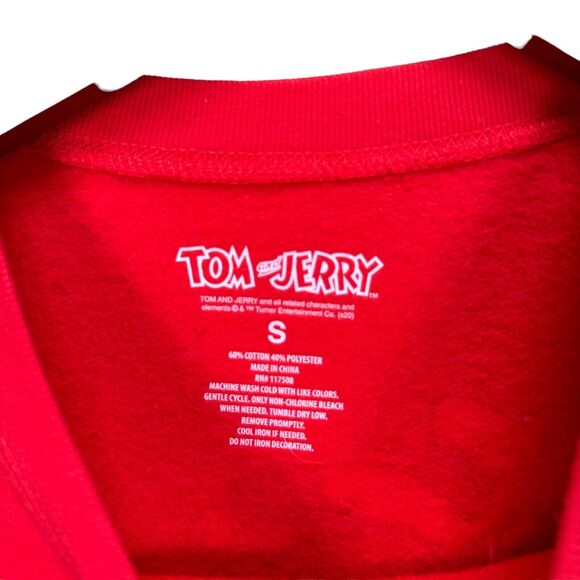 Tom And Jerry All Over Red 80s 90s Cartoon Pullover Winter Sweatshirt S - Picture 4 of 4